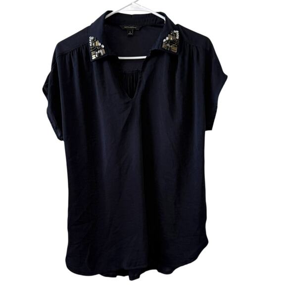 Banana Republic Embellished Collar Black Blouse – Size Small - Picture 1 of 6